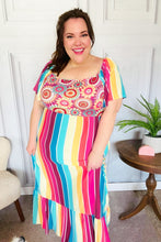 Load image into Gallery viewer, Feeling Bold Fuchsia & Teal Striped Medallion Crochet Print Dress