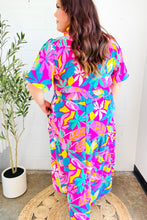 Load image into Gallery viewer, Tropical Trance Fuchsia Floral Smocked Waist Maxi Dress