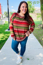 Load image into Gallery viewer, Perfectly You Olive & Mauve Stripe Two-Tone Banded Sweater Top