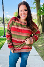Load image into Gallery viewer, Perfectly You Olive & Mauve Stripe Two-Tone Banded Sweater Top