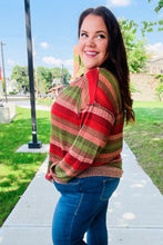 Load image into Gallery viewer, Perfectly You Olive & Mauve Stripe Two-Tone Banded Sweater Top