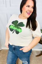 Load image into Gallery viewer, Saint Patty Sequin Clover French Terry Puff Sleeve Top