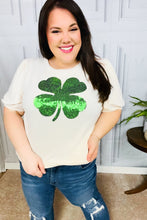 Load image into Gallery viewer, Saint Patty Sequin Clover French Terry Puff Sleeve Top