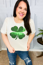 Load image into Gallery viewer, Saint Patty Sequin Clover French Terry Puff Sleeve Top