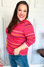 Load image into Gallery viewer, Be Bold Flame & Magenta Striped Cable Knit Print Hacci Top