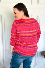 Load image into Gallery viewer, Be Bold Flame & Magenta Striped Cable Knit Print Hacci Top