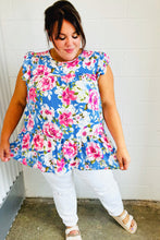 Load image into Gallery viewer, Sky Blue Floral Yoke Flutter Sleeve Keyhole Back Top