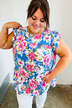 Load image into Gallery viewer, Sky Blue Floral Yoke Flutter Sleeve Keyhole Back Top