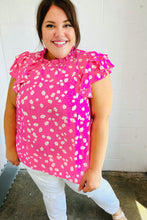 Load image into Gallery viewer, Hot Pink Floral Mock Neck Double Flutter Sleeve Top
