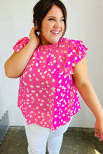 Load image into Gallery viewer, Hot Pink Floral Mock Neck Double Flutter Sleeve Top