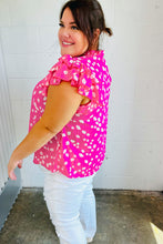 Load image into Gallery viewer, Hot Pink Floral Mock Neck Double Flutter Sleeve Top