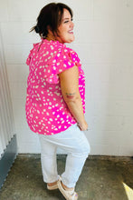 Load image into Gallery viewer, Hot Pink Floral Mock Neck Double Flutter Sleeve Top