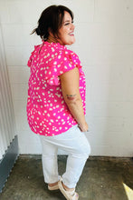 Load image into Gallery viewer, Hot Pink Floral Mock Neck Double Flutter Sleeve Top