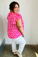 Load image into Gallery viewer, Hot Pink Floral Mock Neck Double Flutter Sleeve Top