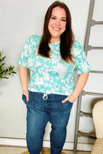 Load image into Gallery viewer, Spring Vibes Mint Wavy Rib Puff Short Sleeves Floral Top
