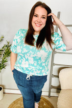 Load image into Gallery viewer, Spring Vibes Mint Wavy Rib Puff Short Sleeves Floral Top