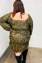 Load image into Gallery viewer, Dazzling Black Gold Foiled Smocked Fit & Flare Dress