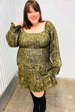 Load image into Gallery viewer, Dazzling Black Gold Foiled Smocked Fit & Flare Dress