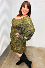 Load image into Gallery viewer, Dazzling Black Gold Foiled Smocked Fit & Flare Dress