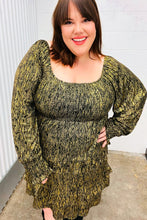 Load image into Gallery viewer, Dazzling Black Gold Foiled Smocked Fit & Flare Dress