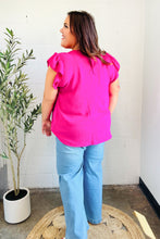 Load image into Gallery viewer, Summer Days Fuchsia Banded V Neck Flutter Sleeve Top