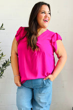 Load image into Gallery viewer, Summer Days Fuchsia Banded V Neck Flutter Sleeve Top