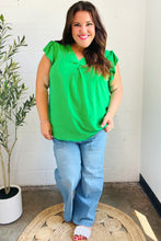 Load image into Gallery viewer, Sunny Days Kelly Green Banded V Neck Flutter Sleeve Top