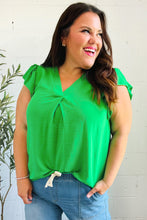 Load image into Gallery viewer, Sunny Days Kelly Green Banded V Neck Flutter Sleeve Top