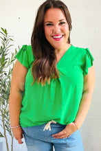 Load image into Gallery viewer, Sunny Days Kelly Green Banded V Neck Flutter Sleeve Top