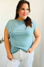 Load image into Gallery viewer, Charming in Aqua Asymmetrical Shirred Modal Top