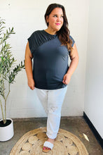 Load image into Gallery viewer, Charming In Charcoal Asymmetrical Shirred Modal Top