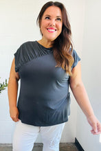 Load image into Gallery viewer, Charming In Charcoal Asymmetrical Shirred Modal Top
