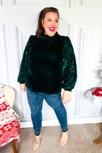 Load image into Gallery viewer, Under the Lights Green Velvet & Sequin Frill Mock Neck Top