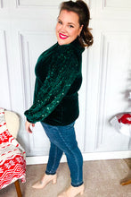 Load image into Gallery viewer, Under the Lights Green Velvet & Sequin Frill Mock Neck Top
