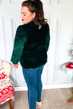 Load image into Gallery viewer, Under the Lights Green Velvet & Sequin Frill Mock Neck Top