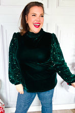 Load image into Gallery viewer, Under the Lights Green Velvet & Sequin Frill Mock Neck Top