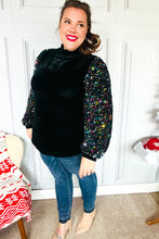 Load image into Gallery viewer, Under the Lights Green Velvet & Sequin Frill Mock Neck Top