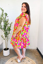 Load image into Gallery viewer, Be Charming Lime & Pink Floral Print Tiered Ruffle Sleeve Dress