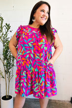 Load image into Gallery viewer, You Got This Purple Abstract Floral Print Tiered Ruffle Sleeve Dress