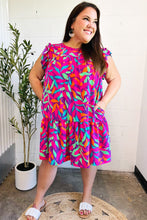 Load image into Gallery viewer, You Got This Purple Abstract Floral Print Tiered Ruffle Sleeve Dress