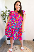 Load image into Gallery viewer, You Got This Purple Abstract Floral Print Tiered Ruffle Sleeve Dress