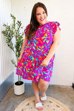 Load image into Gallery viewer, You Got This Purple Abstract Floral Print Tiered Ruffle Sleeve Dress