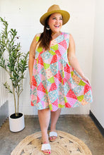 Load image into Gallery viewer, Hello Beautiful Peach & Sage Patchwork Babydoll Swing Dress