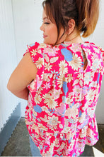 Load image into Gallery viewer, Fuchsia Floral Yoke Flutter Sleeve Back Neck Button Top