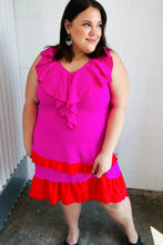 Load image into Gallery viewer, Fuchsia Ruffle V Neck Crepe Tiered Midi Dress