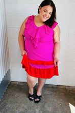 Load image into Gallery viewer, Fuchsia Ruffle V Neck Crepe Tiered Midi Dress