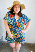 Load image into Gallery viewer, Navy Tropical Floral Surplice Romper