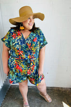 Load image into Gallery viewer, Navy Tropical Floral Surplice Romper
