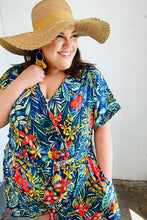 Load image into Gallery viewer, Navy Tropical Floral Surplice Romper