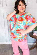 Load image into Gallery viewer, Weekend Ready Aqua & Coral Floral V Neck Woven Top